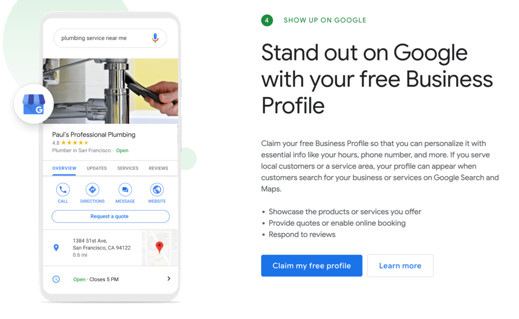 Google My Business profile setup screenshot