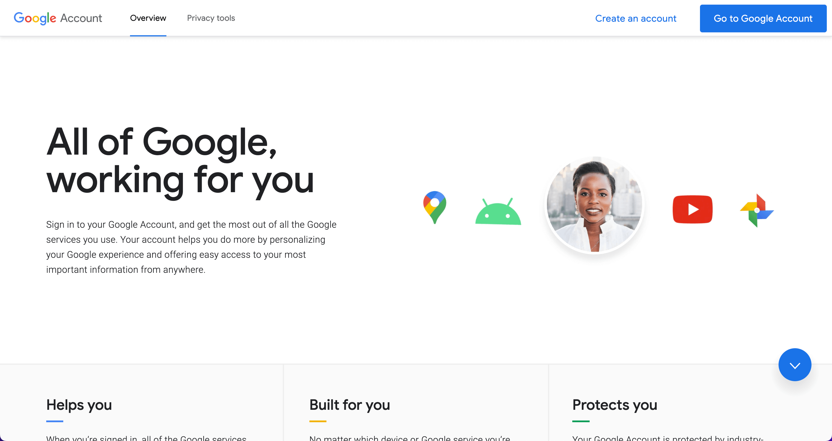 Google Account welcome screen