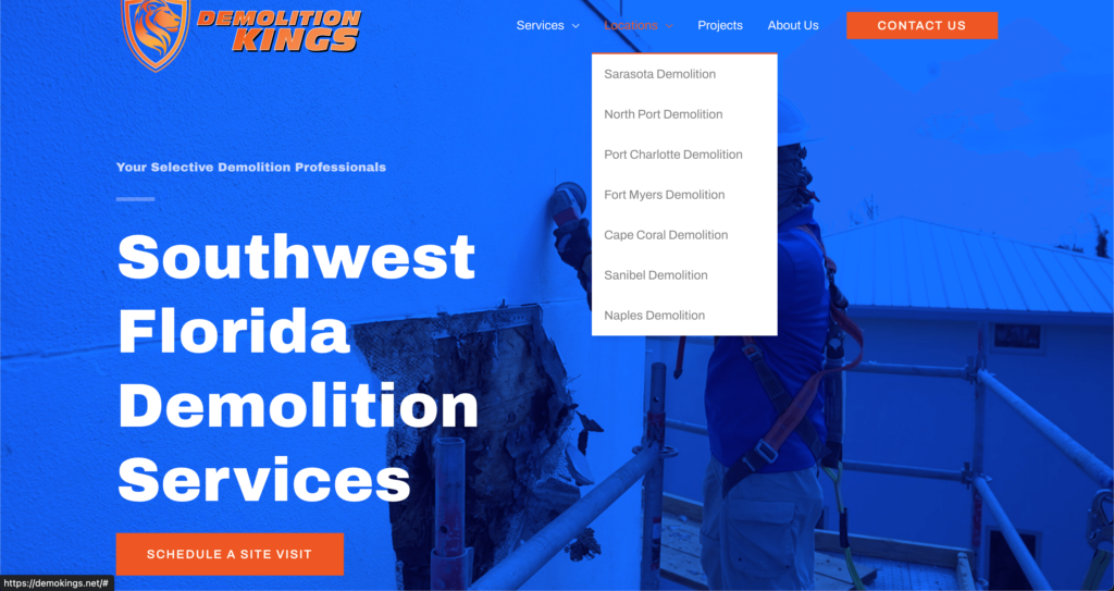 Home Services SEO location pages, Demolition Kings