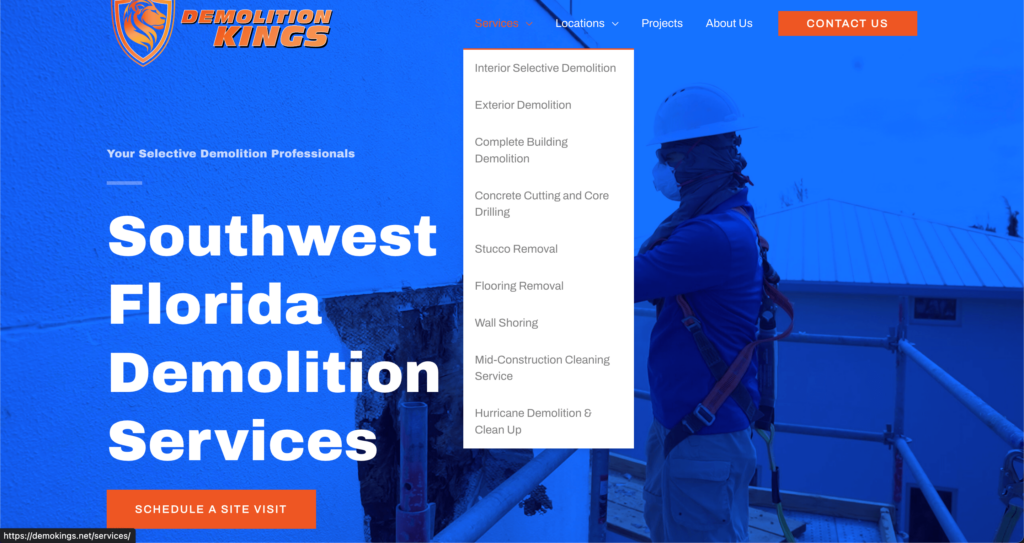 Home Services SEO service pages, Demolition Kings