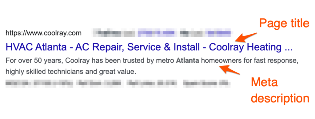 Local SEO page title and meta description example