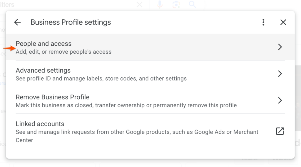 Where to edit people and access in your Google Business Profile