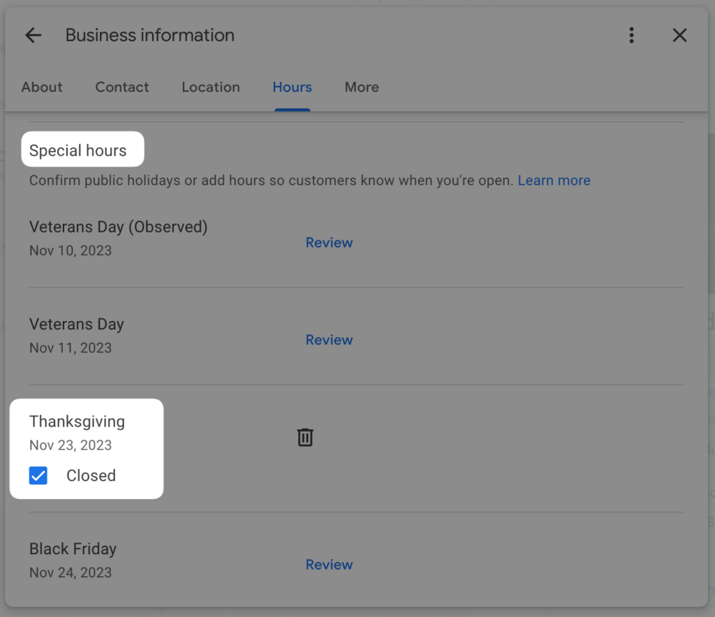 How to change your holiday hours on Google.