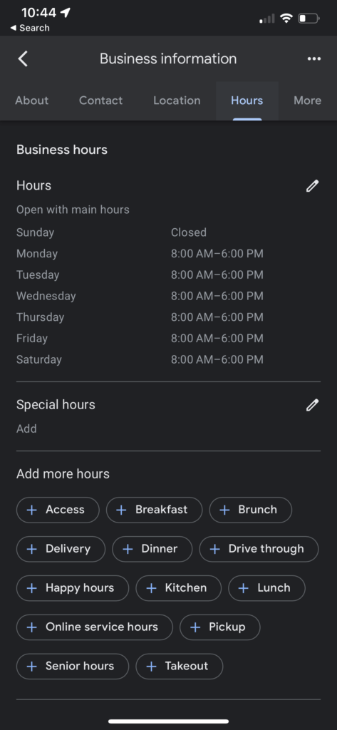 Where to update your business hours on Google Maps app