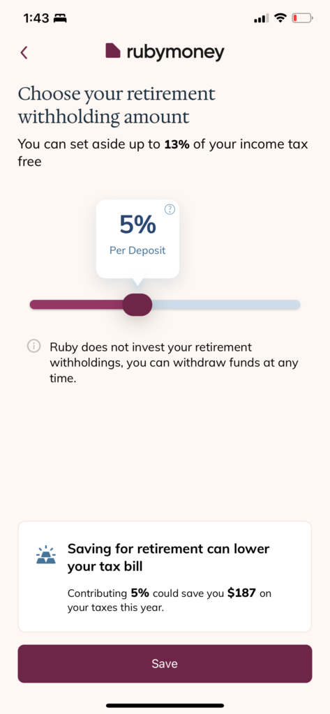 retirement allocation in Ruby Money app